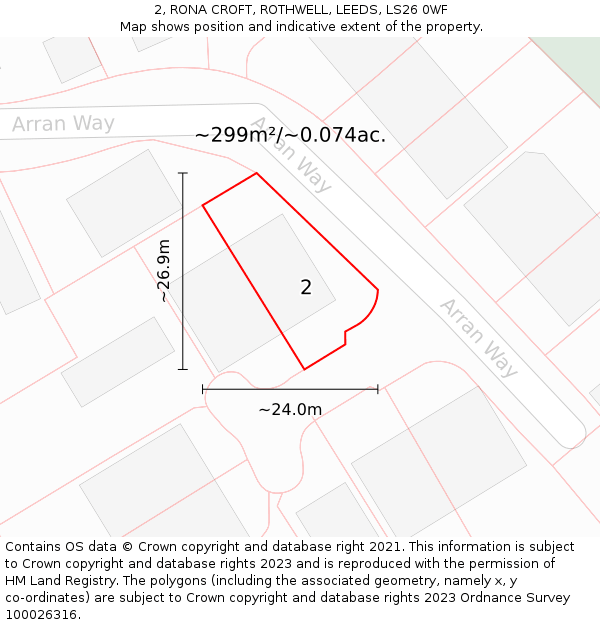 2, RONA CROFT, ROTHWELL, LEEDS, LS26 0WF: Plot and title map