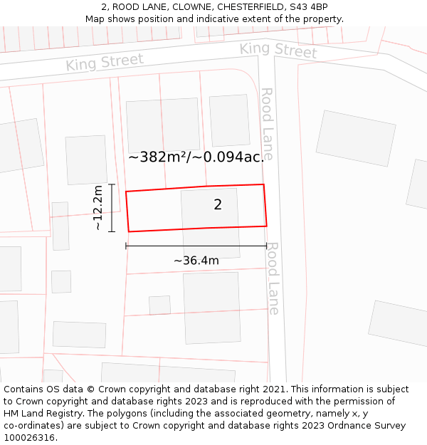 2, ROOD LANE, CLOWNE, CHESTERFIELD, S43 4BP: Plot and title map