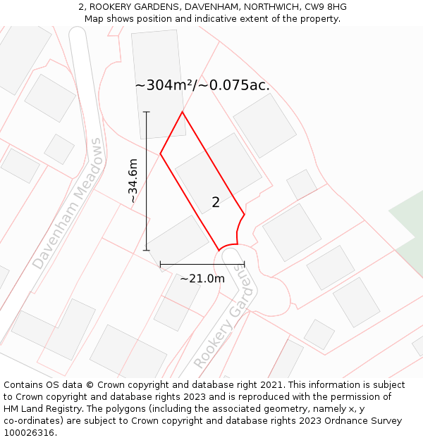 2, ROOKERY GARDENS, DAVENHAM, NORTHWICH, CW9 8HG: Plot and title map