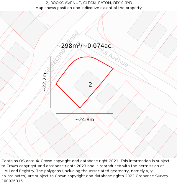 2, ROOKS AVENUE, CLECKHEATON, BD19 3YD: Plot and title map