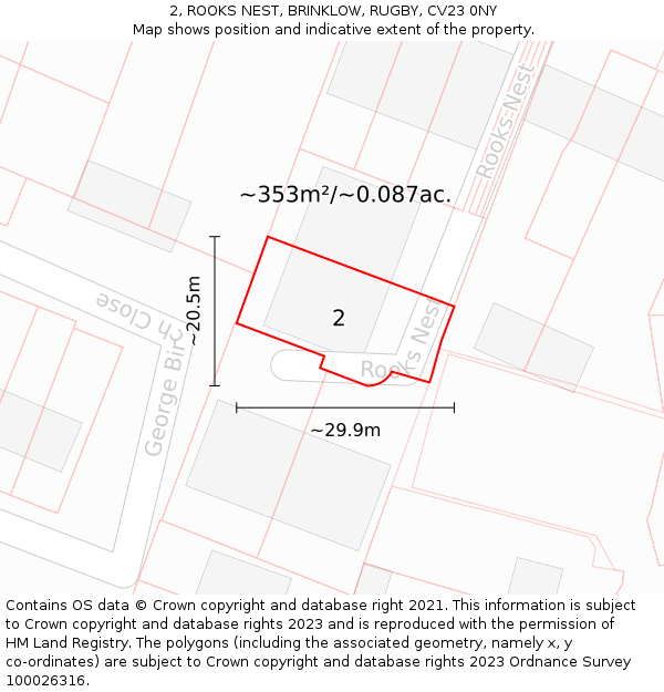 2, ROOKS NEST, BRINKLOW, RUGBY, CV23 0NY: Plot and title map
