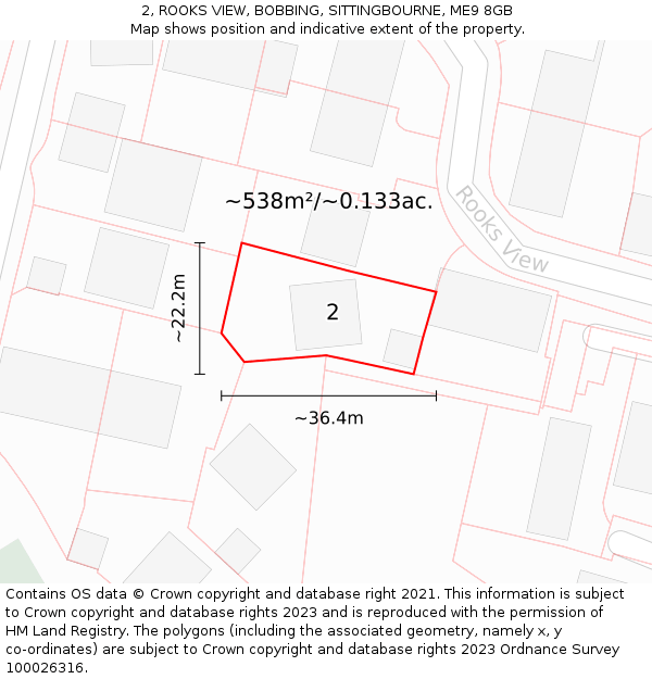 2, ROOKS VIEW, BOBBING, SITTINGBOURNE, ME9 8GB: Plot and title map