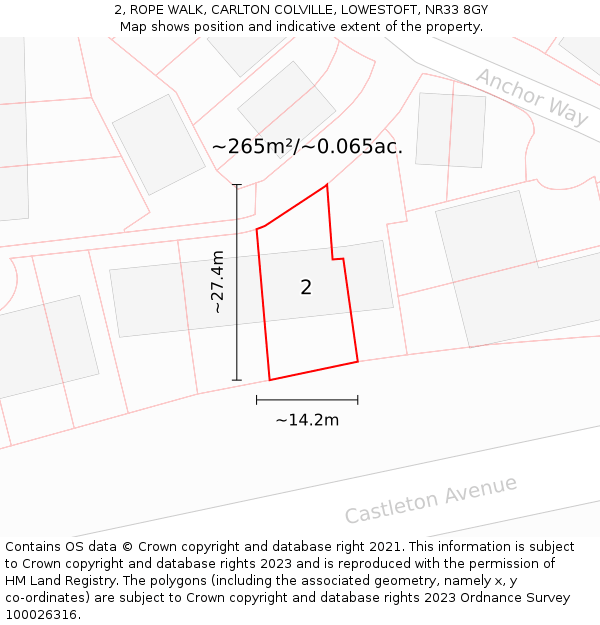2, ROPE WALK, CARLTON COLVILLE, LOWESTOFT, NR33 8GY: Plot and title map