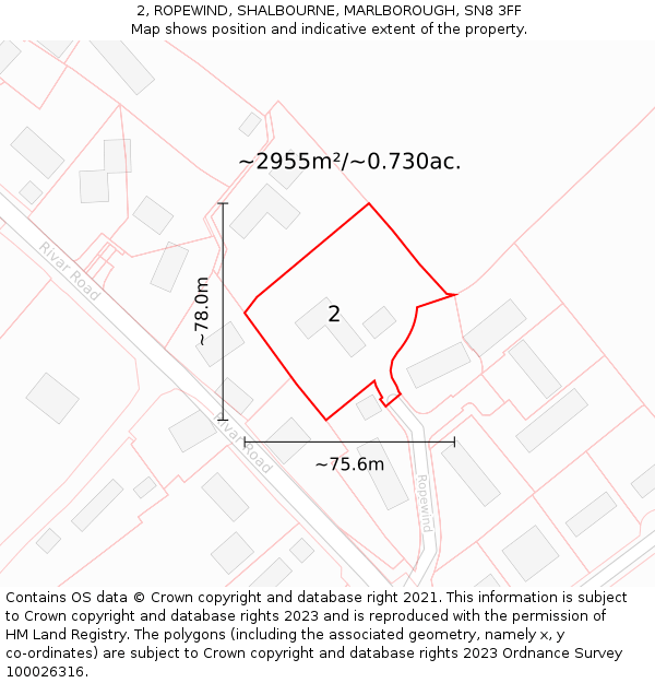 2, ROPEWIND, SHALBOURNE, MARLBOROUGH, SN8 3FF: Plot and title map
