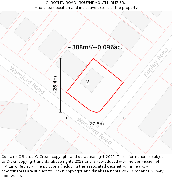 2, ROPLEY ROAD, BOURNEMOUTH, BH7 6RU: Plot and title map