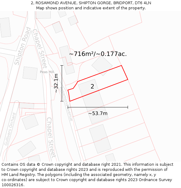 2, ROSAMOND AVENUE, SHIPTON GORGE, BRIDPORT, DT6 4LN: Plot and title map