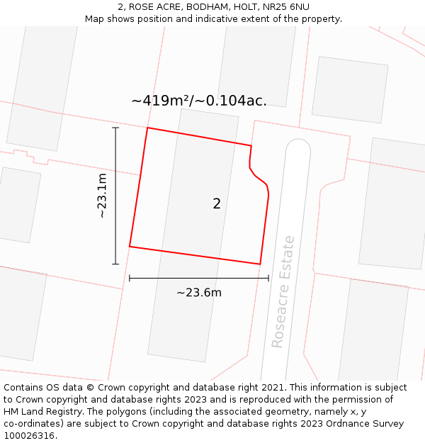 2, ROSE ACRE, BODHAM, HOLT, NR25 6NU: Plot and title map
