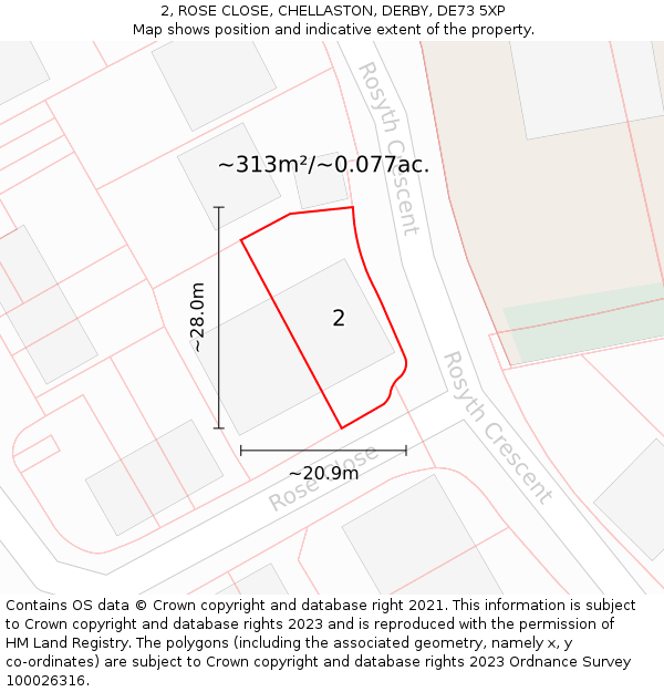 2, ROSE CLOSE, CHELLASTON, DERBY, DE73 5XP: Plot and title map