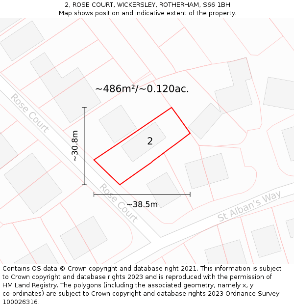 2, ROSE COURT, WICKERSLEY, ROTHERHAM, S66 1BH: Plot and title map