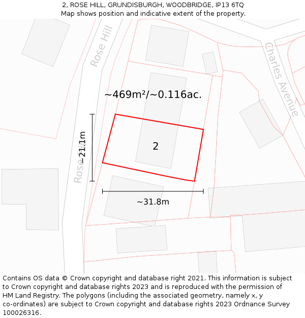 2, ROSE HILL, GRUNDISBURGH, WOODBRIDGE, IP13 6TQ: Plot and title map