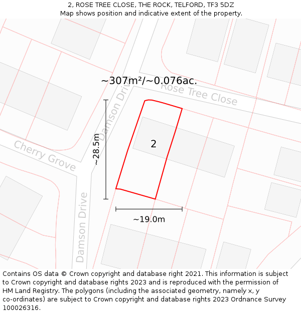 2, ROSE TREE CLOSE, THE ROCK, TELFORD, TF3 5DZ: Plot and title map