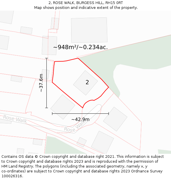 2, ROSE WALK, BURGESS HILL, RH15 0RT: Plot and title map