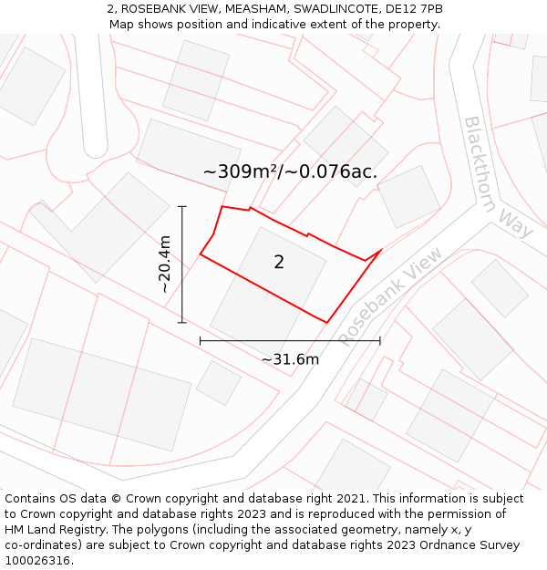 2, ROSEBANK VIEW, MEASHAM, SWADLINCOTE, DE12 7PB: Plot and title map