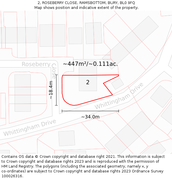 2, ROSEBERRY CLOSE, RAMSBOTTOM, BURY, BL0 9FQ: Plot and title map