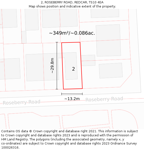 2, ROSEBERRY ROAD, REDCAR, TS10 4EA: Plot and title map