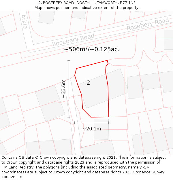 2, ROSEBERY ROAD, DOSTHILL, TAMWORTH, B77 1NF: Plot and title map