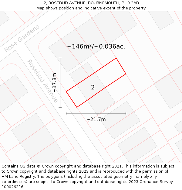 2, ROSEBUD AVENUE, BOURNEMOUTH, BH9 3AB: Plot and title map