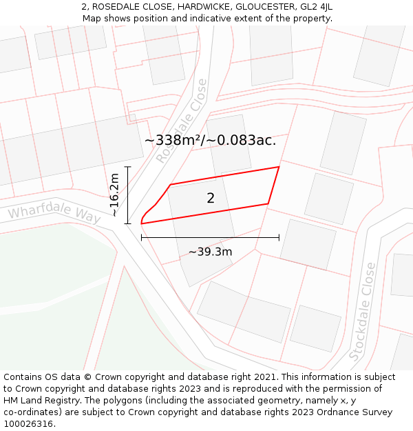 2, ROSEDALE CLOSE, HARDWICKE, GLOUCESTER, GL2 4JL: Plot and title map