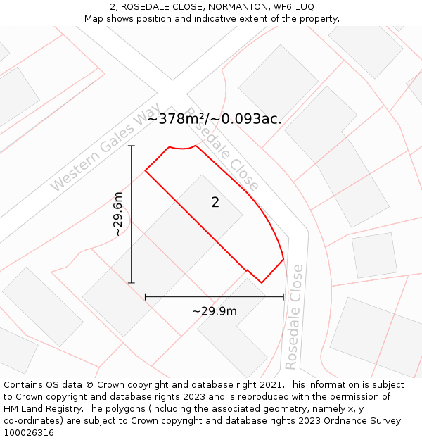 2, ROSEDALE CLOSE, NORMANTON, WF6 1UQ: Plot and title map