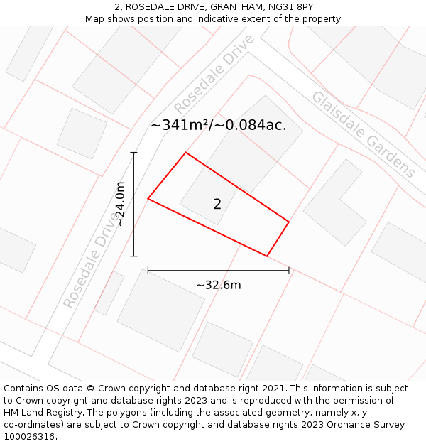 2, ROSEDALE DRIVE, GRANTHAM, NG31 8PY: Plot and title map