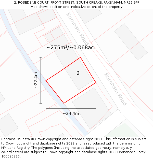 2, ROSEDENE COURT, FRONT STREET, SOUTH CREAKE, FAKENHAM, NR21 9PF: Plot and title map