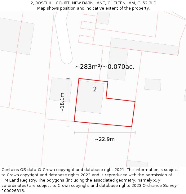 2, ROSEHILL COURT, NEW BARN LANE, CHELTENHAM, GL52 3LD: Plot and title map