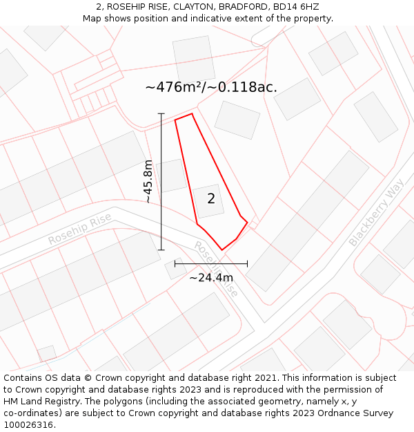 2, ROSEHIP RISE, CLAYTON, BRADFORD, BD14 6HZ: Plot and title map