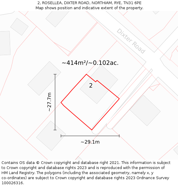 2, ROSELLEA, DIXTER ROAD, NORTHIAM, RYE, TN31 6PE: Plot and title map