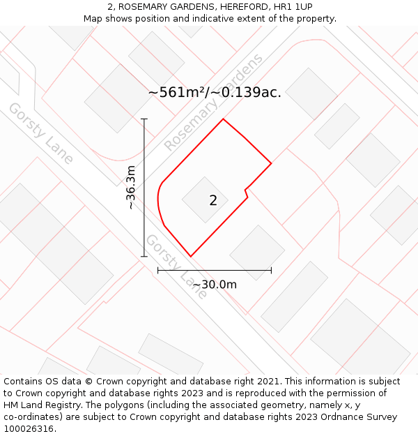 2, ROSEMARY GARDENS, HEREFORD, HR1 1UP: Plot and title map