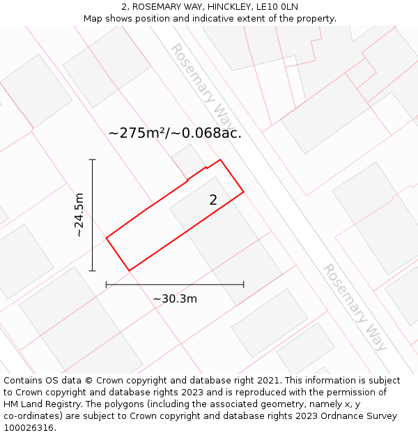 2, ROSEMARY WAY, HINCKLEY, LE10 0LN: Plot and title map