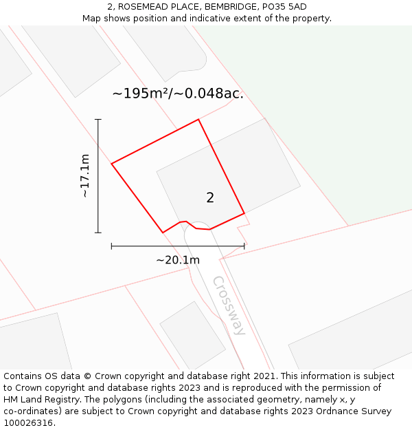 2, ROSEMEAD PLACE, BEMBRIDGE, PO35 5AD: Plot and title map