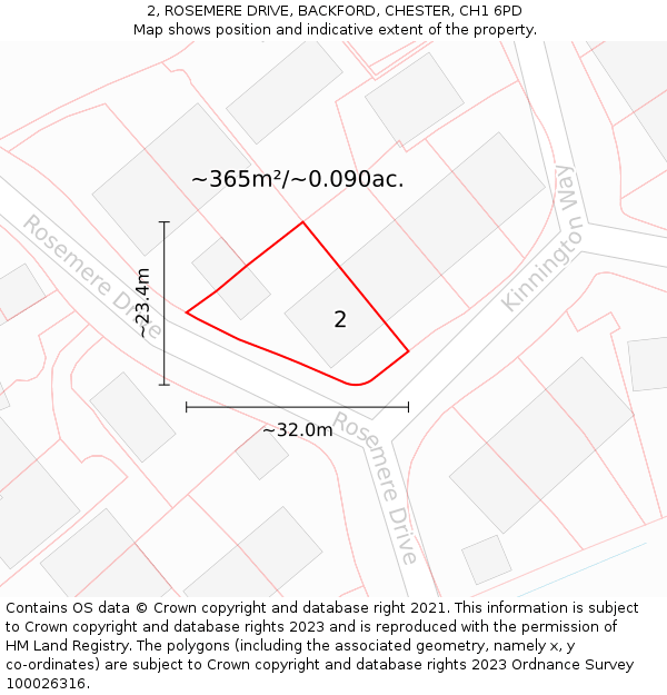 2, ROSEMERE DRIVE, BACKFORD, CHESTER, CH1 6PD: Plot and title map