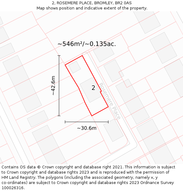 2, ROSEMERE PLACE, BROMLEY, BR2 0AS: Plot and title map