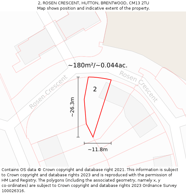 2, ROSEN CRESCENT, HUTTON, BRENTWOOD, CM13 2TU: Plot and title map