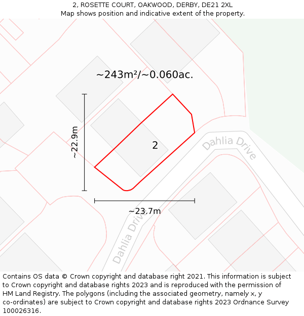 2, ROSETTE COURT, OAKWOOD, DERBY, DE21 2XL: Plot and title map