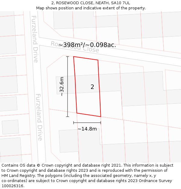 2, ROSEWOOD CLOSE, NEATH, SA10 7UL: Plot and title map