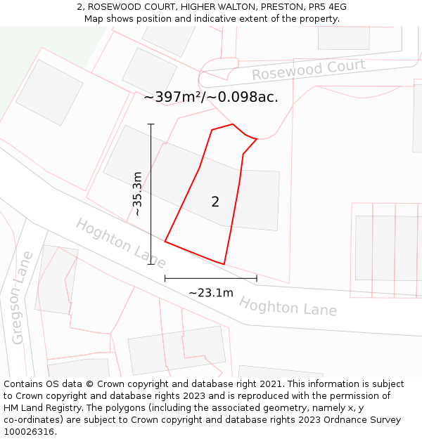 2, ROSEWOOD COURT, HIGHER WALTON, PRESTON, PR5 4EG: Plot and title map