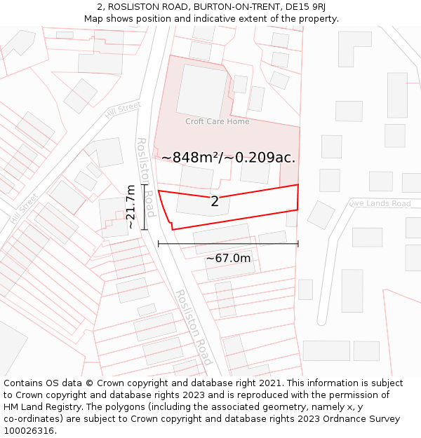 2, ROSLISTON ROAD, BURTON-ON-TRENT, DE15 9RJ: Plot and title map