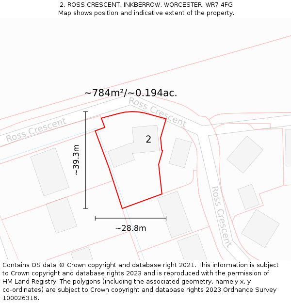 2, ROSS CRESCENT, INKBERROW, WORCESTER, WR7 4FG: Plot and title map