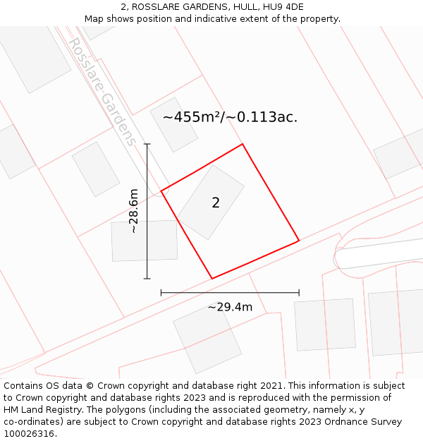 2, ROSSLARE GARDENS, HULL, HU9 4DE: Plot and title map
