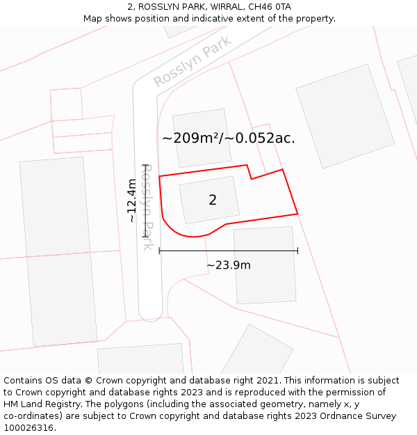 2, ROSSLYN PARK, WIRRAL, CH46 0TA: Plot and title map