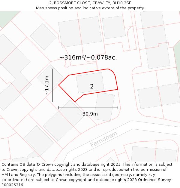 2, ROSSMORE CLOSE, CRAWLEY, RH10 3SE: Plot and title map