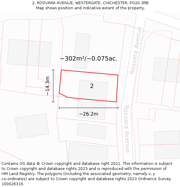 2, ROSVARA AVENUE, WESTERGATE, CHICHESTER, PO20 3RB: Plot and title map