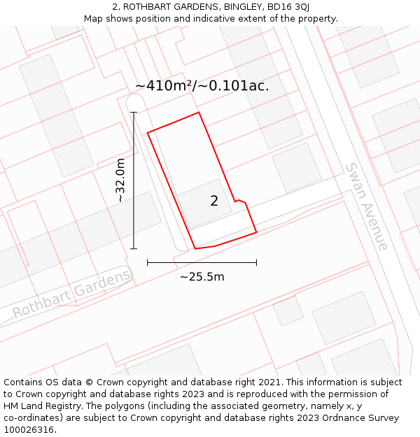 2, ROTHBART GARDENS, BINGLEY, BD16 3QJ: Plot and title map