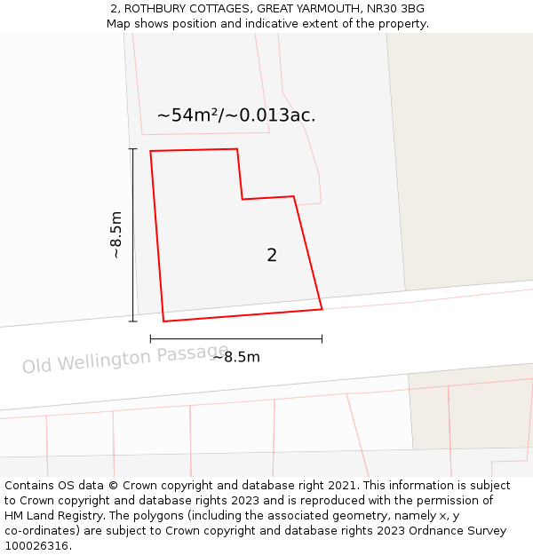 2, ROTHBURY COTTAGES, GREAT YARMOUTH, NR30 3BG: Plot and title map