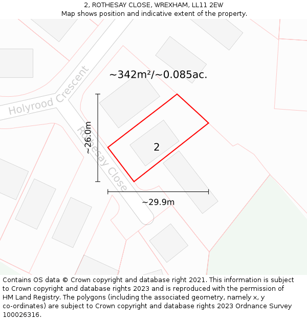 2, ROTHESAY CLOSE, WREXHAM, LL11 2EW: Plot and title map