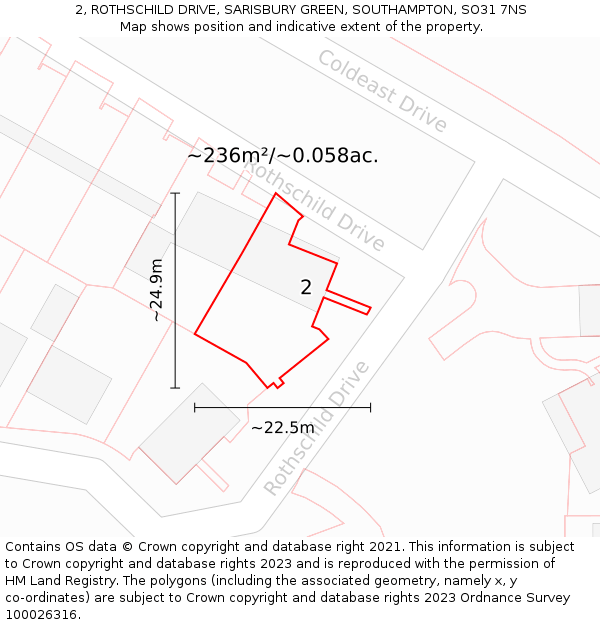 2, ROTHSCHILD DRIVE, SARISBURY GREEN, SOUTHAMPTON, SO31 7NS: Plot and title map