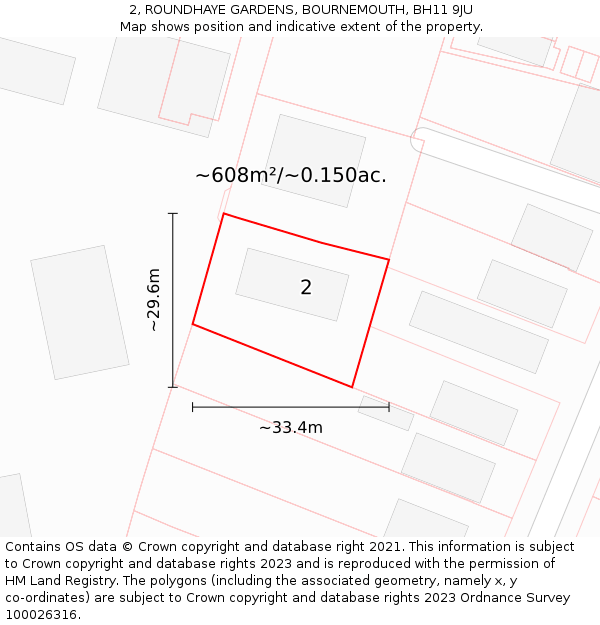 2, ROUNDHAYE GARDENS, BOURNEMOUTH, BH11 9JU: Plot and title map