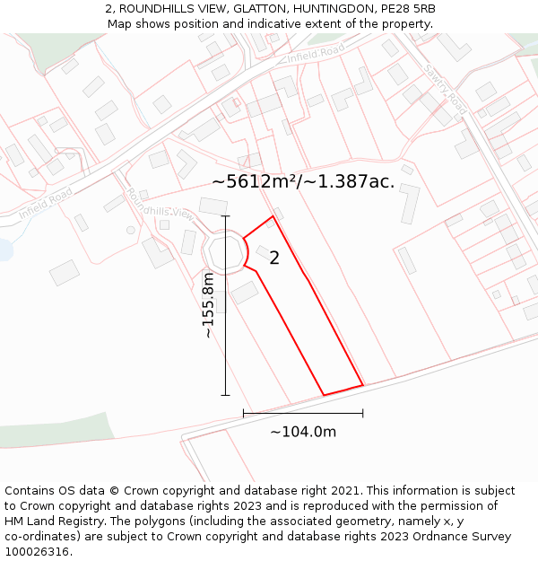 2, ROUNDHILLS VIEW, GLATTON, HUNTINGDON, PE28 5RB: Plot and title map