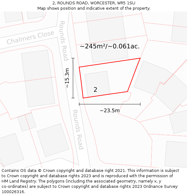 2, ROUNDS ROAD, WORCESTER, WR5 1SU: Plot and title map